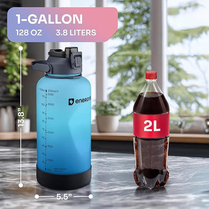 1/2 Gallon Water Bottle with 74.3 oz Capacity - Motivational Time Markers for Daily Hydration Goals - Leakproof BPA Free Tritan with Removable Straw