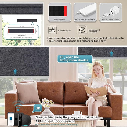 SmartWings Motorized 100% Blackout Shades Blinds, Custom Size, Cordless Window Shades Rechargeable Battery, Work with Matter/Apple HomeKit/Alexa, Thread/Zigbee, Remote Optional, Eclipse Raven Black