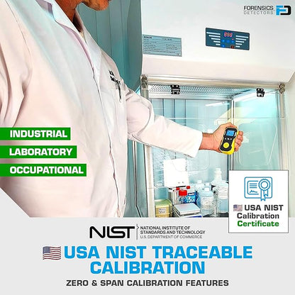 Oxygen Detector by Forensics | USA NIST Calibration & Certificate | Dust & Explosion Proof | USB Recharge | Sound, Light and Vibration Alarms | 0-30% O2 |