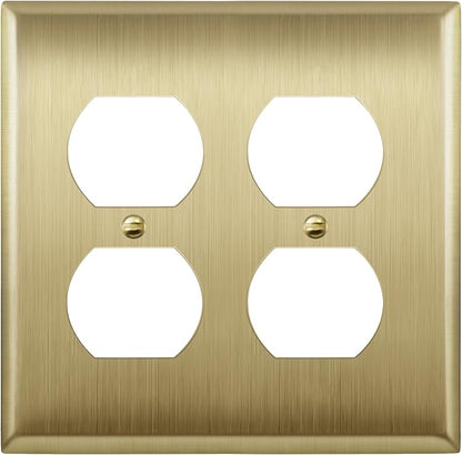 ENERLITES Double Duplex Receptacle Metal Wall Plate, Stainless Steel Outlet Cover, Corrosion Resistant, Size 2-Gang 4.50" x 4.57", Stainless Steel 201, 7722-BB, Brushed Brass, Gold