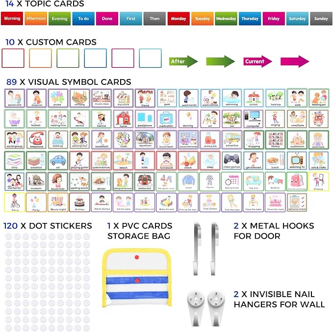 KIKIGOAL Kids Visual Schedule Calendar Chart, Double Side Autism Daily Chore Routine Chart with 113 Cards Autism Learning Materials Kids Visual Behavioral Tool Wall Planner for Home School