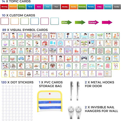 KIKIGOAL Kids Visual Schedule Calendar Chart, Double Side Autism Daily Chore Routine Chart with 113 Cards Autism Learning Materials Kids Visual Behavioral Tool Wall Planner for Home School