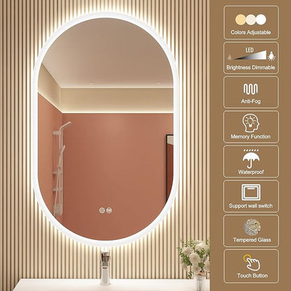 STARLEAD 32"x20" LED-Bathroom-Mirror-with-Lights, Wall-Mounted with Anti-Fog, 3 Color Temperature, Dimmable Brightness, Waterproof, Tempered Glass, Frontlit & Backlit, Oval