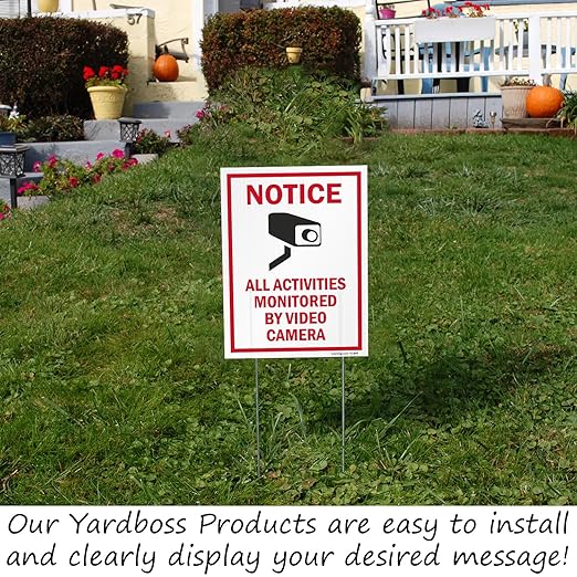 SmartSign (2-Pack) All Activities Monitored By Video Camera Yard Sign with 15" Metal H-Stake 9" x 12", Double Sided Sign with Camera Symbol, 160 mil Thick Corrugated Plastic Lawn Signs, USA-Made