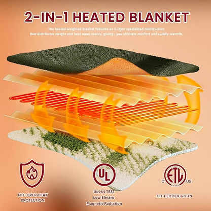 Heated Electric Blanket Throw Size - 50"x60" Flannel Heating Blanket with 10 Heating Levels & 5 Time Settings Over-Heat Protection, Winter Warmer for Adults with ETL Certification（Green）