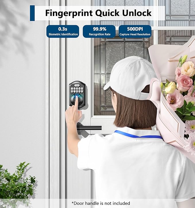 TEEHO TE002 Fingerprint Door Lock - Keyless Entry Door Lock - Electronic Keypad Deadbolt - Smart Locks for Front Door - Auto Lock - Easy Installation - Matte Black