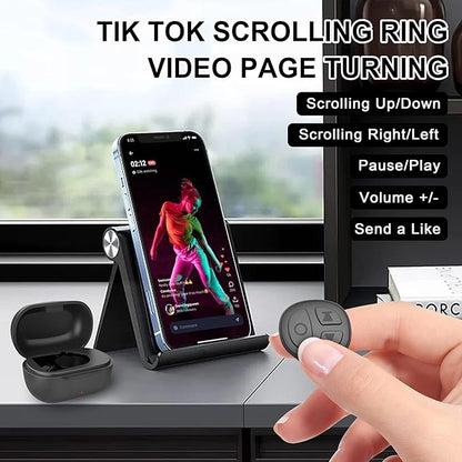 Tiktok Scrolling Ring for iPhone, Bluetooth Camera Remote Control, Remote Control for TIK Tok Scrolling Ring for iPhone, Android (Black)
