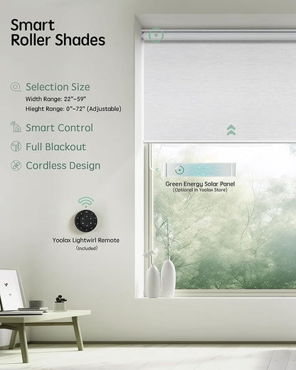 Yoolax Motorized Blinds with Remote, Blackout Smart Blinds for Windows Motorized Roller Shades, Automatic Window Blinds Directly Compatible with Alexa Electric Blinds (Jacquard White, 38" W x 72" H)