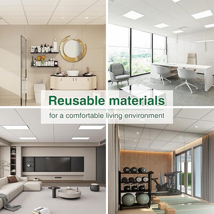 NEWPEAS Smooth Drop Ceiling Tiles 2ft x 2ft - Premium PVC to Prevent Breakage - Waterproof, Fire-Rated, Easy Drop-in Installation - Ceiling Tiles 24" x 24", White, 12-Pack Cover 48 Sq. Ft
