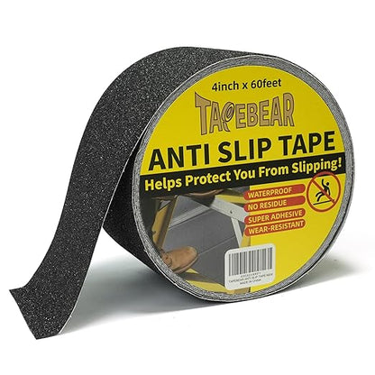 TAPEBEAR Grip Tape Anti Slip Traction Tape 4 Inch x 60Ft, Non Slip Tape Waterproof Heavy Duty Safety Tape for Indoor Outdoor Steps Stairs Treads, Strong Grip