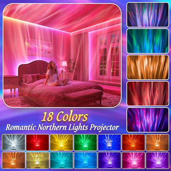 Northern Lights Projector Christmas Gifts for Teen Girls, 18 Colors Galaxy Projector for Bedroom Lumena Lamp Mood Lighting Ocean Lamp, Remote Cute Stuff for Teen Girls Night Light Projector Cool Stuff