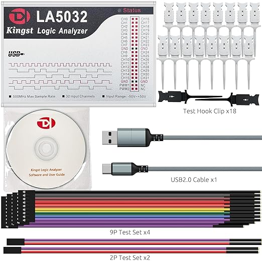 USB Logic Analyzer LA5032 32 Channels 500MHz 10G Samples for MCU ARM FPGA Debug Tool MIPI Analyzer with English Software Compatible with Windows Mac Linux