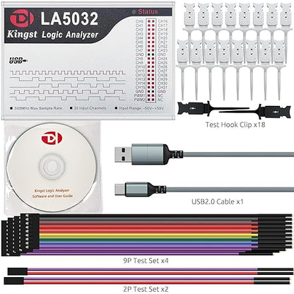 USB Logic Analyzer LA5032 32 Channels 500MHz 10G Samples for MCU ARM FPGA Debug Tool MIPI Analyzer with English Software Compatible with Windows Mac Linux