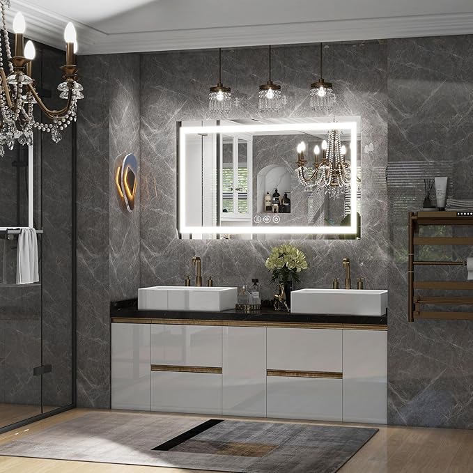 26x38 Inch LED Bathroom Mirror with Lights for Wall - Backlit + Front Lit, 3 Color Modes, Anti-Fog, Tempered Glass - Wall Mounted Modern Vanity Mirror