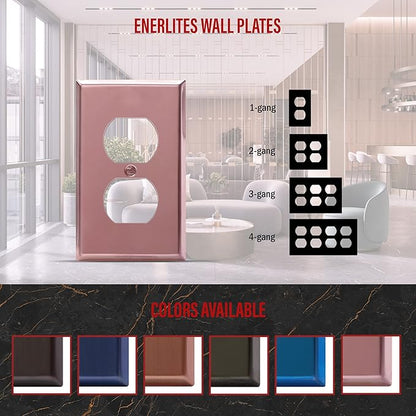 ENERLITES Duplex Receptacle Metal Wall Plate, Stainless Steel Outlet Cover, Corrosion Resistant, Standard Size 1-Gang 4.50" x 2.76", Stainless Steel 201, 7721-PRG, Polished Rose Gold