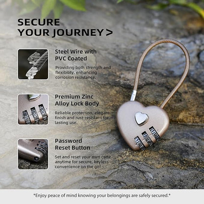Combination Lock for Locker, Small Cable Lock with Code, 3 Digit Padlock Combination, for Luggage, Gym Locker, Suitcase, Backpack Zipper, Cabinet, Toolbox, Outdoor Fence Gate, Travel Safe