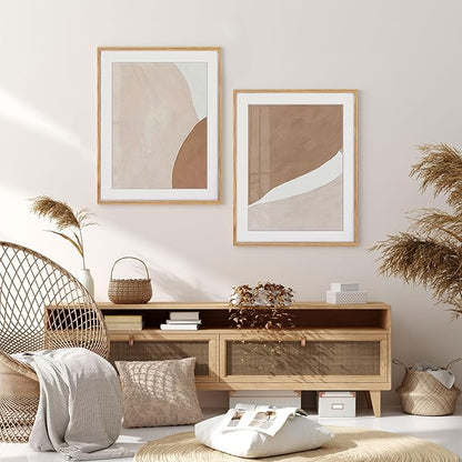 22x28 Picture Frame, Natural Oak Wood 22 x 28 Poster Frames, Set of 2, 22x28 Frame Matted to 18x24, 22 by 28 Picture Frames with Tempered Glass, Oak Color