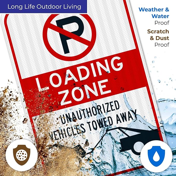 No Parking Symbol Sign, Loading Zone Sign, 12x18 Inches, 3M EGP Reflective .063 Aluminum, Fade Resistant, Easy Mounting, Indoor/Outdoor Use, Made in USA