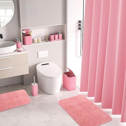 Bathroom Accessory Set - Bathroom Set, 27PC Bathroom Accessories Set, Pink Bathroom Sets with Shower Curtain and Rugs, Mini Trash Can, Toilet Brush, Trash Can & Soap Dispenser