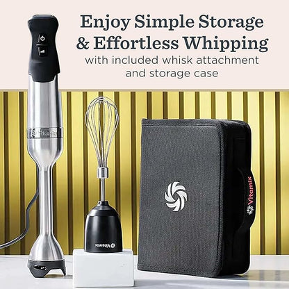 Vitamix 5-Speed Immersion Blender 3-Piece Bundle with Whisk Attachment and Storage Case, Professional-Grade Hand Blender with 625-Watt Motor and Stainless-Steel Blade, Stainless Steel/Black