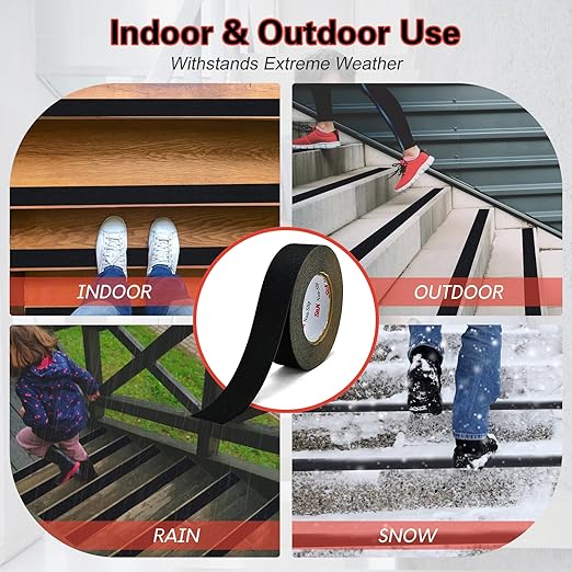 S&X Non Slip Tape 1 1/2 INCH x 60 FT Grip Tape for Stairs, Steps Waterproof and Durable, Black