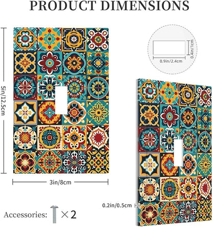 Decorative Light Switch Cover Mexican Talavera Colorful Mosaic Tiles 1 Gang Single Toggle Device Electrical Faceplate Switchplates Decorator Outlet Wall Plate For Bathroom Kitchen Decor