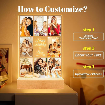 Custom Picture Frames with Photos, Personalized Photo Frame with Night Light, Customized Picture Frame, Personalized Birthday Gifts for Women Men Her Him Best Friends Wife Mom Dad Family Kid Baby