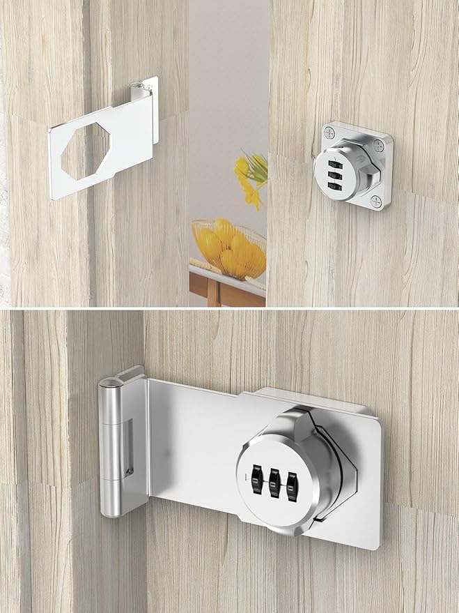 Cabinet Password Hasp Locks, 90 Degree Barn Door Lock, Household Security Combination Latch for Locker, Fence, Bathroom, Outdoor, Garden (Silver-1PC)
