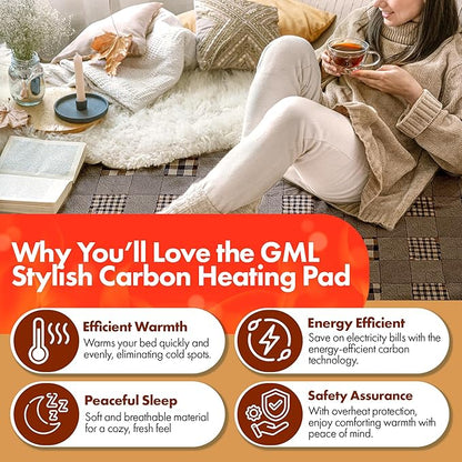 GML Bedding Heated Mattress Pad Toppers – Electric Bed Warmer with Smart Controller, Waterproof Quilted Layer, Adjustable Timer, Machine Washable, Dual Heat System for Comfortable Sleep, Queen 71x55