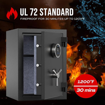 RPNB Deluxe Biometric Fireproof Safe Box,Digital Fingerprint Fireproof Waterproof Safe with Touch Screen,Removable Shelf and 3 Spoke Handle,Home Safes for Cash Documents Jewelry,1.29 Cubic Feet