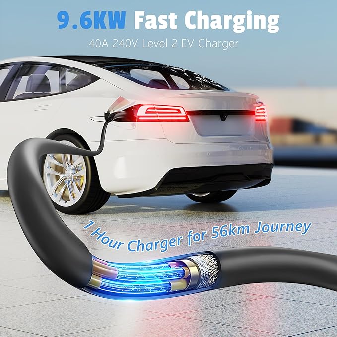 Level 2 Charger for with Tesla 40 Amp Without NACS Adapter, Portable EV Charger for with Tesla, Electric Car Chargers for Model Y/3/S/X, LCD Display & App Control(240V, NEMA14-50 Plug, 25+2FT Cable)