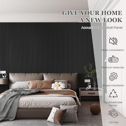 Wood Salt Acoustic Wall Panels, 2 Piece 94" x 23.6" x 0.8" Soundproof Wooden Wall Panels, 3D Fluted Sound Absorbing Panel, Dark Gray