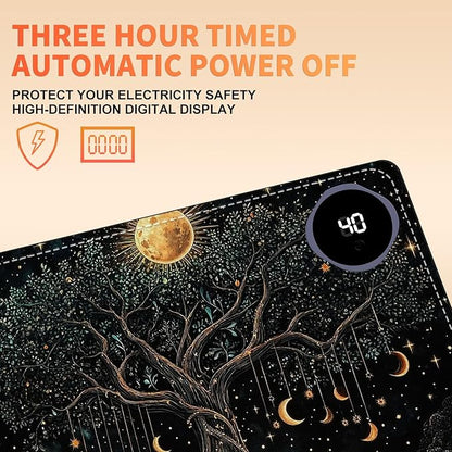 Heated Mouse Pad 23.6 x 14 in 3-Temp Fast Heating Desk Mat with Auto Timer Warmer for Hands Wrist Pain Relief Waterproof Keyboard Mat for Office, Gaming, Home, Moonlit Tree Art