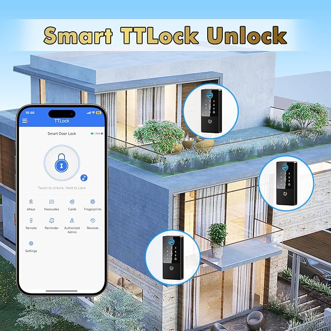 Smart Lock, Upgrade Keyless Entry Deadbolt Smart Lock with Keypad, Fingerprint Door Lock, Smart Locks for Interior Front Door, Biometric Digital Door Lock with Code App Control Auto Lock(Matte Black)