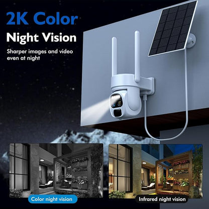 Hawkray Pannel Solar Wireless Outdoor Battery Security Camera， Dual-Lens, 10xZoom, 2K Resolution 3MP 360°Pan/Tilt，2.4&5G WiFi Powered Camera