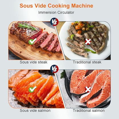 Sous Vide Machine 1100W Sous Vide Cooker, IPX7 Waterproof Immersion Circulator Precisional Cooker with Temperature Control, Digital Timer, Ultra-quiet Working & Fast Heating, Touch Control
