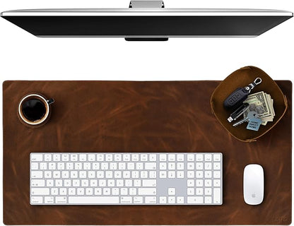 Elizo Real Leather Desk Mat Set (32x16) Large Desk Cover Desk Blotter Protector Computer Gaming Mouse Pad Table Laptop Office Desktop Accessories