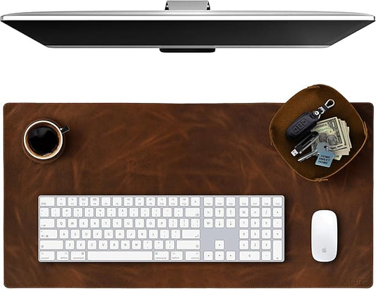 Elizo Real Leather Desk Mat Set (32x16) Large Desk Cover Desk Blotter Protector Computer Gaming Mouse Pad Table Laptop Office Desktop Accessories