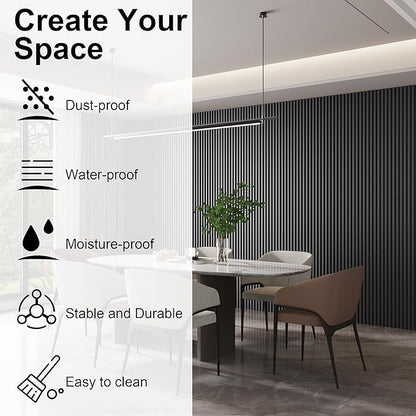 8-Pack WPC Slat Wall Panels - 3D Wall Panels, Water-Proof and Easy Installation, Accent Slat Wall Paneling for Living Room, Office,Black, 96 x 6.6 Inch