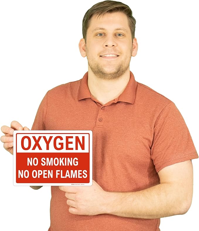 Brimar - 10 x 7" - Oxygen No Smoking No Open Flames Sign - 3.5 Mil InfiniStick™ Vinyl Label - Clear Message - Easy Installation