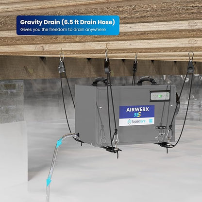 BaseAire 120 Pints Crawl Space Dehumidifier with Drain Hose, Energy Star Dehumidifier for Commercial, Home and Basement, Compact, Auto Defrost, Intelligent Control, Auto Restart, Up to 1300 Sq Ft