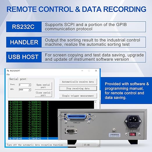 MATRIX MCR5200 Benchtop LCR Meter, 40Hz-200kHz 0.1%, Digital LCR Bridge Measures Inductance/Capacitance/Resistance, USB/RS232C, Calib-Clear, Data Save