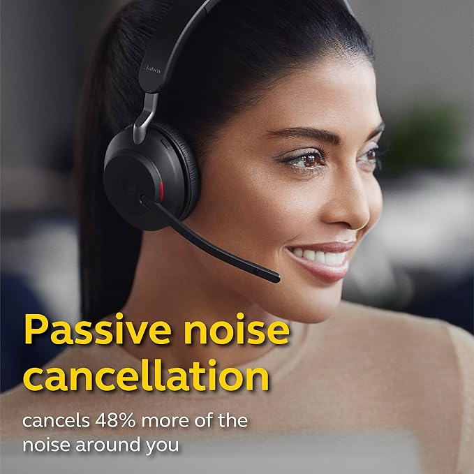 Jabra Evolve2 65 UC Wireless Headset with Link380c, Mono, Black – Wireless Bluetooth Headset for Calls and Music, 37 Hours of Battery Life, Passive Noise Cancelling Headphones