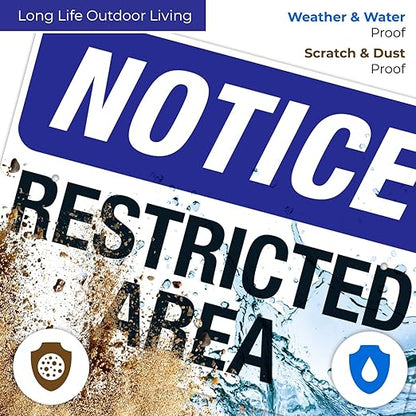 Notice Restricted Area Sign, 18x24 Inches, 55 mil Thick HDPS (high Density polystyrene), Made in USA