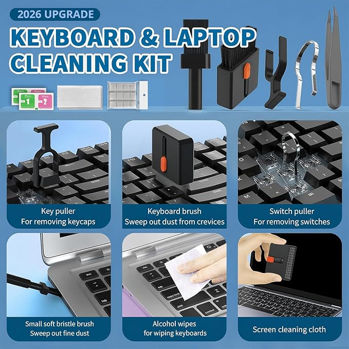 2026 Upgrade Phone Cleaning Kit 47PCS, iPhone Cleaning Kit, Airbud AirPods Cleaning Kit, Keyboard Cleaning Kit, Charging Port Cleaner for Apple Lightning/Android USB-C (Black)