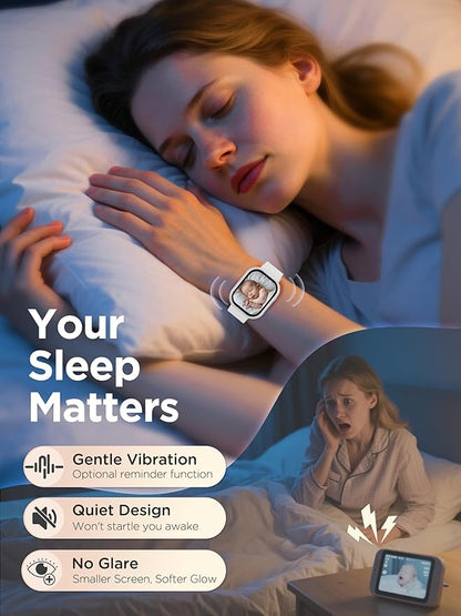 Baby Monitor with Camera and Audio, Wearable Portable Baby Monitor No WiFi Needed Watch, Can Save 1080P HD Video, SD Card Included, Night Vision, 2-Way Talk, Cry & Temp Sense, Alarm & Lullabies