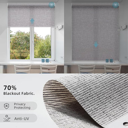 SmartWings Motorized Smart Roller Shades in Light Filtering, Electric Blinds with Remote for Windows Compatible with Alexa/Google Home/Homekit, Customized, Safari Translucent Rock Grey