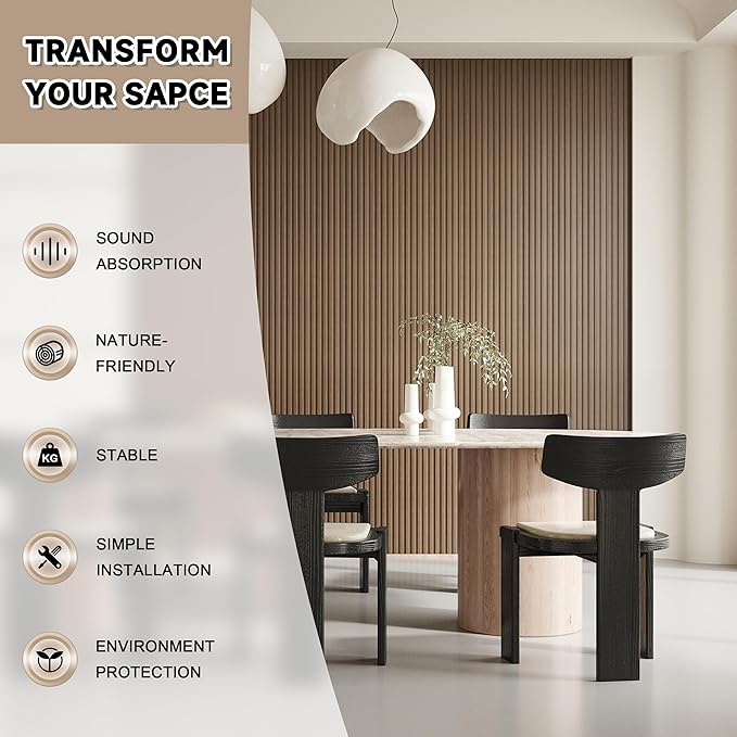 WPC Slat Wall Paneling, 8-Pack 3D WPC Wood Wall Panels, Acoustic Wall Panels for Interior Wall Decor, Living Room, Bedroom, Walnut, 95 x 6 in