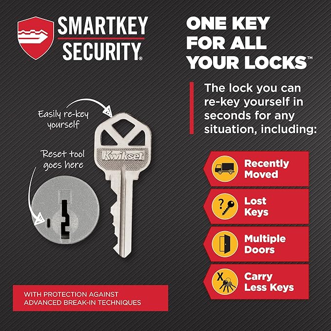 Kwikset Halifax Entry Door Handle with Lock and Key, Round Secure Keyed Reversible Lever Exterior, Doorlock, for Front Entrance and Bedrooms, Gunmetal, Pick Resistant Smartkey Rekey Security