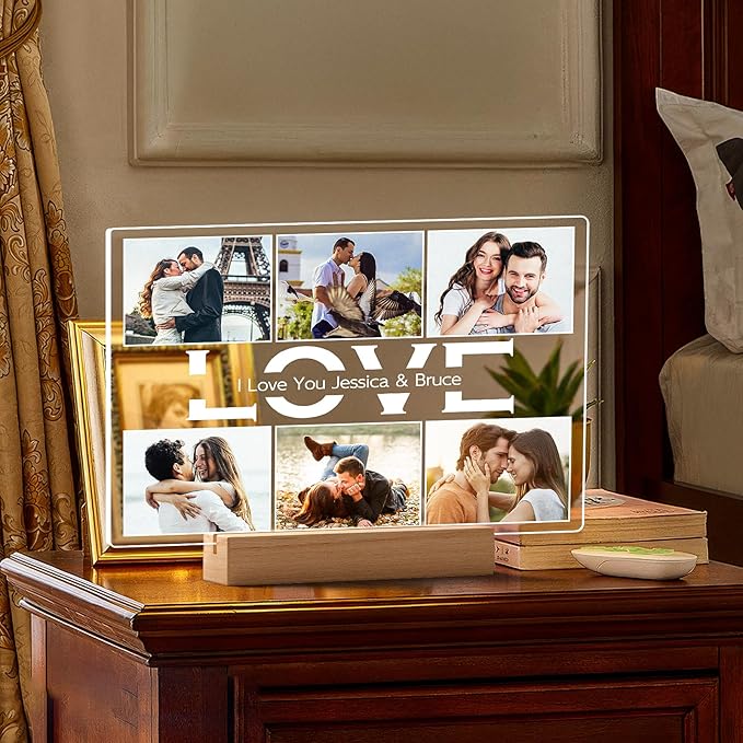 Custom Picture Frame with Photo, Personalized Photo Frame, Customized Picture Frames, Personalized Anniversary Valentines Day Gifts for Women Men Her Him Couples Wife